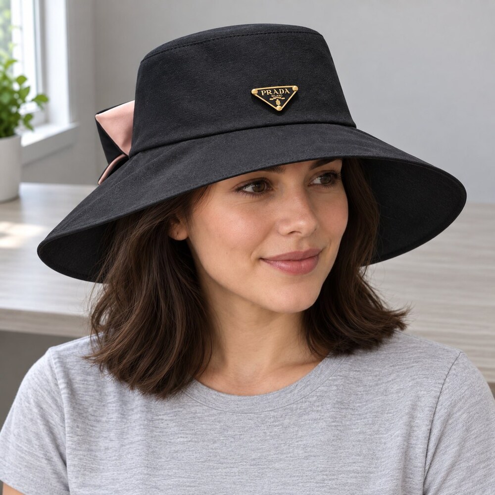 Prada Black Wide Brim Hat with Bow - Picture 2 of 6